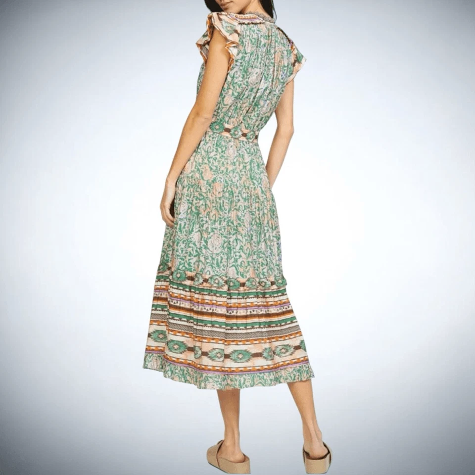 Платье миди размер XL Anthropologie Current Air Border Print многоярусное - Изображение 2 из 4