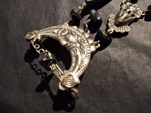 Large Dangly Haematite Aztec Mayan Brooch Pin, Vintage, Moon Sun - Picture 5 of 9