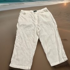 Lauren Jeans Co Ralph White Linen Blend Wide Leg High Rise Pants Women  s L / 14