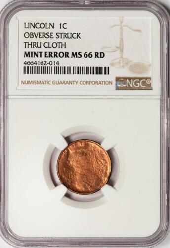 NGC MS66RD Struck Thru Cloth Copper Lincoln Cent Mint Error Amazing Eye Appeal - Picture 2 of 4