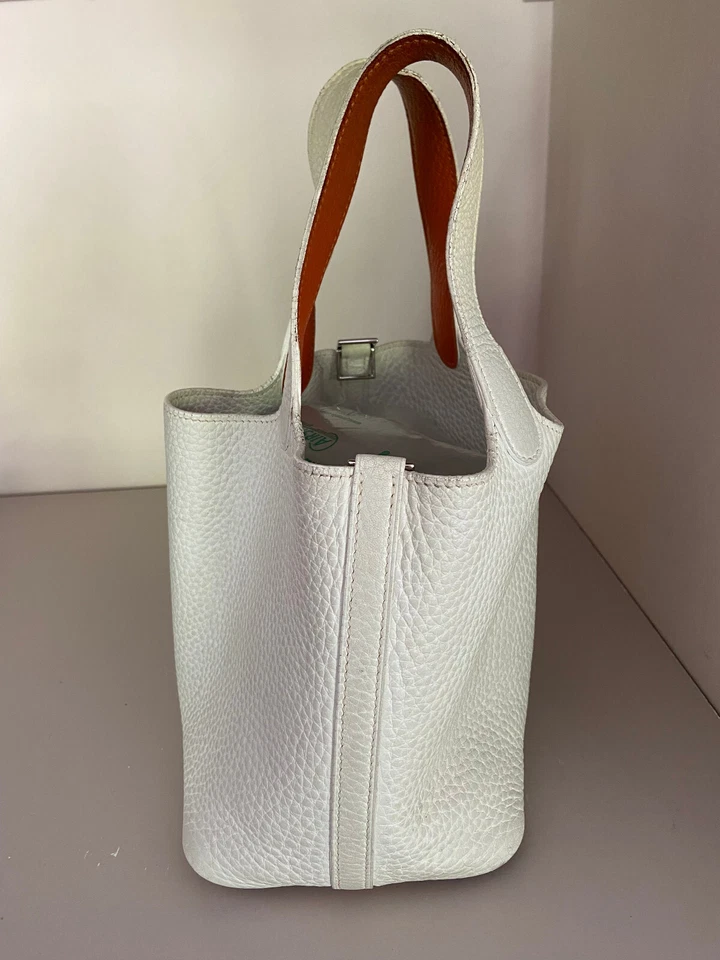 Sac à main Hermès modèle Picotin 18 bicolore blanc et orange - Photo 3/4