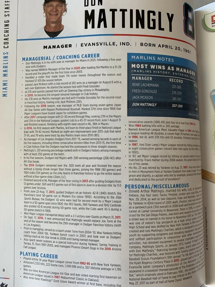 2021 MIAMI MARLINS YEARBOOK MLB PROGRAM WORLD SERIES ? MATTINGLY JETER 109 PG.'S - Image 4 of 4