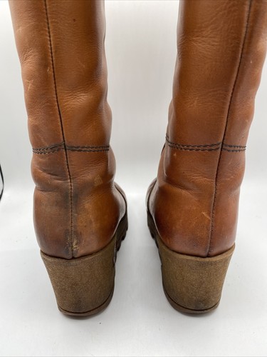 Vintage Rosita Tall Boots Brown Leather Sz 5 1/2 Wedge Platform Boho Hippy Rare - Picture 8 of 12