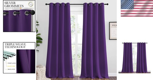 Thermal Insulated Royal Purple Blackout Curtains 55” W x 96” L - Room Darkening - Picture 2 of 11
