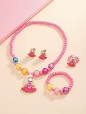 Girl s Pretty Jewelry Set-Necklace, Bracelet, Clip Earrings Ring