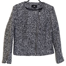 H&m Biker Jacket Size Uk 10 Women’s Zip Up Eur36 Us6 L/s Ladies Black Mix Used