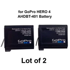 Lot of 2 Genuine OEM AHDBT-401 3.8V 1160mAh 4.4Wh Battery for GoPro HERO 4 HERO4
