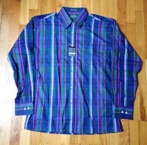 vintage members only plaid dress shirt mens size large tall deadstock NWT 80s - Picture 2 of 5