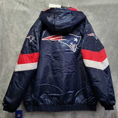 Starter New England Patriots Hooded Half Zip Pullover Satin Navy