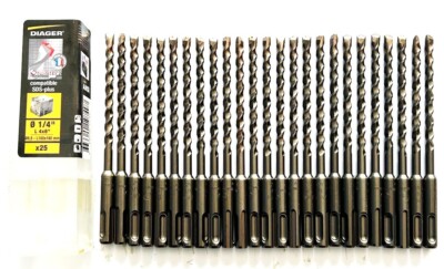 25 DIAGER TWISTER 1/4'' SDS PLUS CARBIDE TIP MASONRY HAMMER DRILL BITS 4''x6''