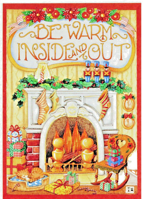 Mary Engelbreit-BE WARM INSIDE & OUT Fireplace Sunrise Vintage Christmas Card