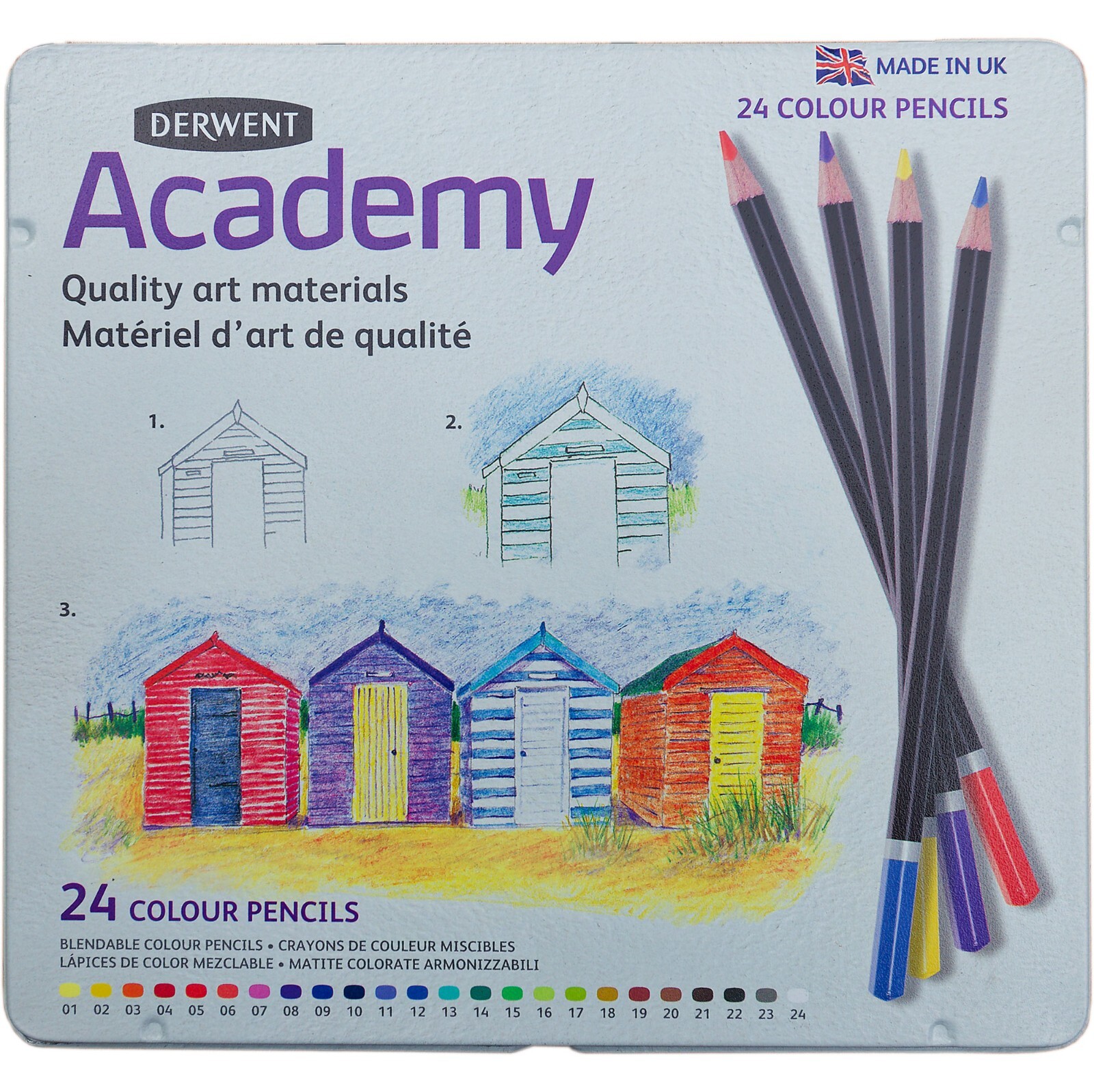 24 Derwent Academy Farbstifte - feine Buntstifte im Metalletui