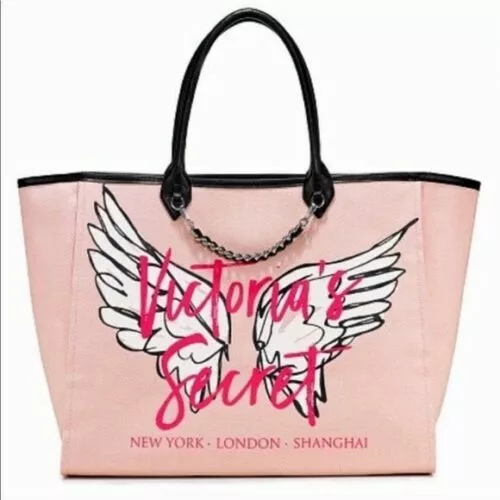 Victoria's Secret Angel City Tote Weekender Bag Pink White Black Wings