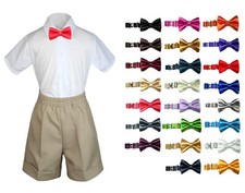 3pc Boy Infant Toddler Formal Outfits KHAKI Shorts Choose a Color Bowtie S-4T