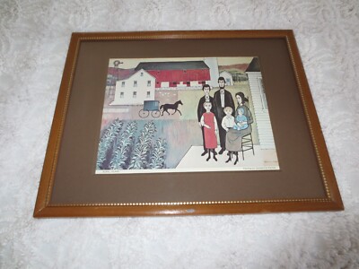 Vtg. Framed RURAL ISLAND Amish Folk Art PRINT by CONSTANTINE KERMES - 15'' x 12''