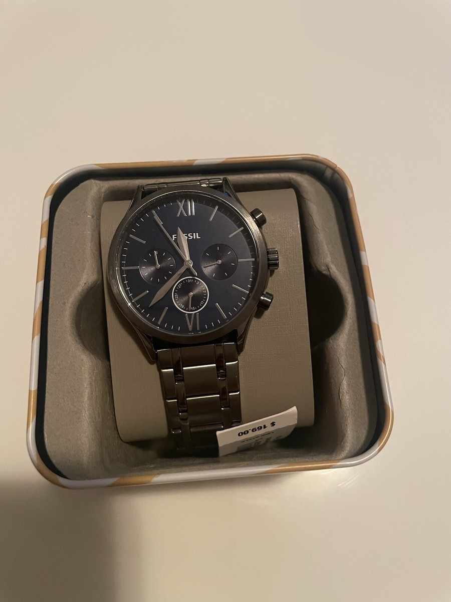 FOSSIL Fenmore Mens Gray Multifunction Watch Blue Dial Date FOSSIL Fenmore Mens Gray Multifunction Watch Blue Dial Date