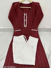 Indian Traditional Wear Woman/Girls Khadi Cotton Office Wear Kurti With Pant Set