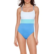 No Boundaries Juniors Block It Out Rib Color Block One Piece Swimsuit, Large 