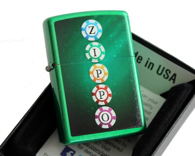 Zippo Lighter   Chips Poker Casino Green Iced   60001898   Neu New   A207
