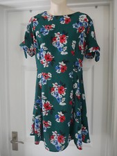 New Look Dress Green Floral Size 12 Tea Dress Summer Classic Skater Zip Back