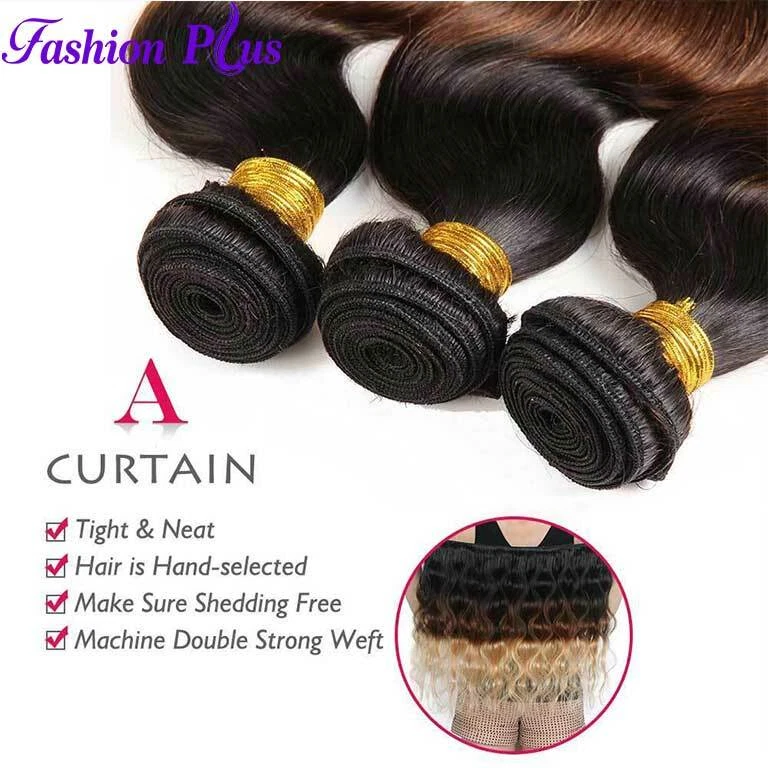 Paquetes de cabello humano Ombre cuerpo tejido ondulado 3 paquetes trama extensiones de cabello Remy Foto 4 de 4