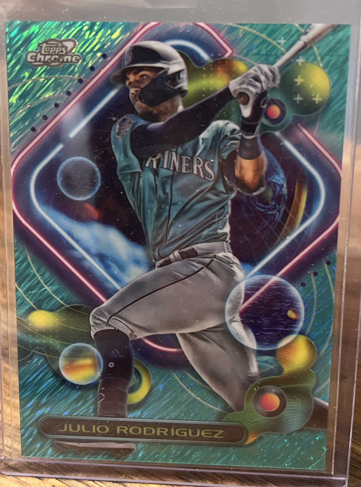 2023 Topps Chrome Cosmic Julio Rodriguez Aqua Shimmer Refractor #/199