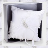 Crystal Leaf Accented Flower Floral Lace Wedding Ring Bearer Pillow White Bridal Crystal Leaf Accented Flower Floral Lace Wedding Ring Bearer Pillow White Bridal