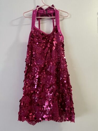 Curtain Call Costumes Dance Dress Size CLA Pink Sequins Shorts Underneath - Picture 8 of 10