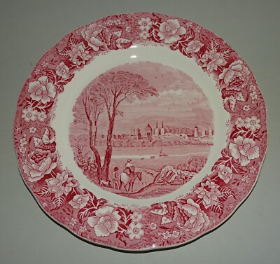 4 Thames River Scenes Palissy Pottery ,,Oxford,, Speiseteller Teller 28cm Ø rot