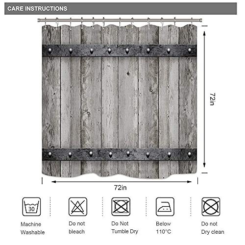 Drgilau Rustic Barn Door Shower Curtain - Farmhouse Wooden Floral Design, Waterproof Polyester, 69x78 Inch With 12 Hooks - View #3