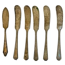 Vintage Silver Plated Set of 5 Butter Spreaders and 1 Butter Knife EPNS