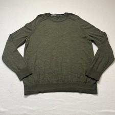 Express Men's Sweater Size L 100 Merino Wool Long Sleeve Green Small hole fixed