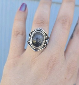 Acid Queen Tourmalited quartz Ring Sterling Silver Warrior Size 7.5