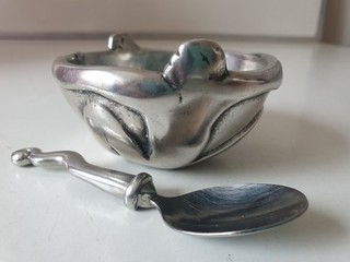 Carrol Boyes Figural Pewter / Stainless Steel Bowl with Spoon 8 x 4cm