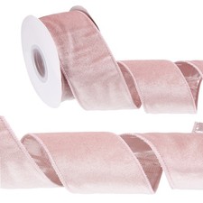 2.5 Inch x 10 Yards Velvet Wired Ribbon, Crushed Velvet Ribbon, Light Pink