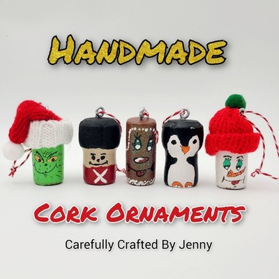 HANDMADE Cork Christmas Tree Ornament Santa Grinch Soldier Penguin Gingerbread