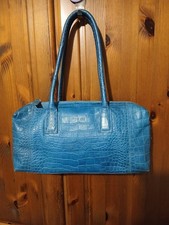 Beautiful Cerulean Blue Leather Bag by Pollini - Mock Croc -