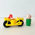 VTG Fisher-Price Little People Yellow Motorcycle Family Camper #994 + Figure