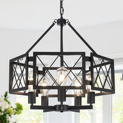 5-Light Modern Farmhouse Foyer Chandelier 19.7'' Black Light Fixture