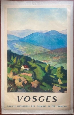 Affiche tourisme entoilée VOSGES Chemin de Fer SNCF BENITO 63x100cm 1945 - Photo 1/4