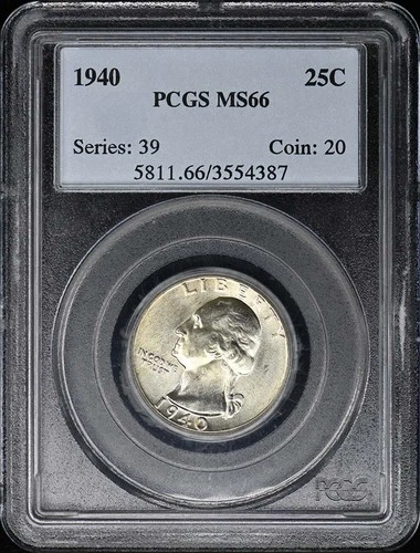 1940 25C Washington Quarter PCGS MS66