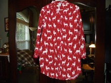  SLEEP SENSE Red  White Reindeer Print Flannel Nightshirt, Sz. M.