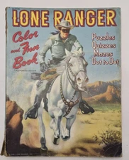 Antique 1952 Lone Ranger Children's Color And Fun Book Puzzles Quizzes Mazes Etc
