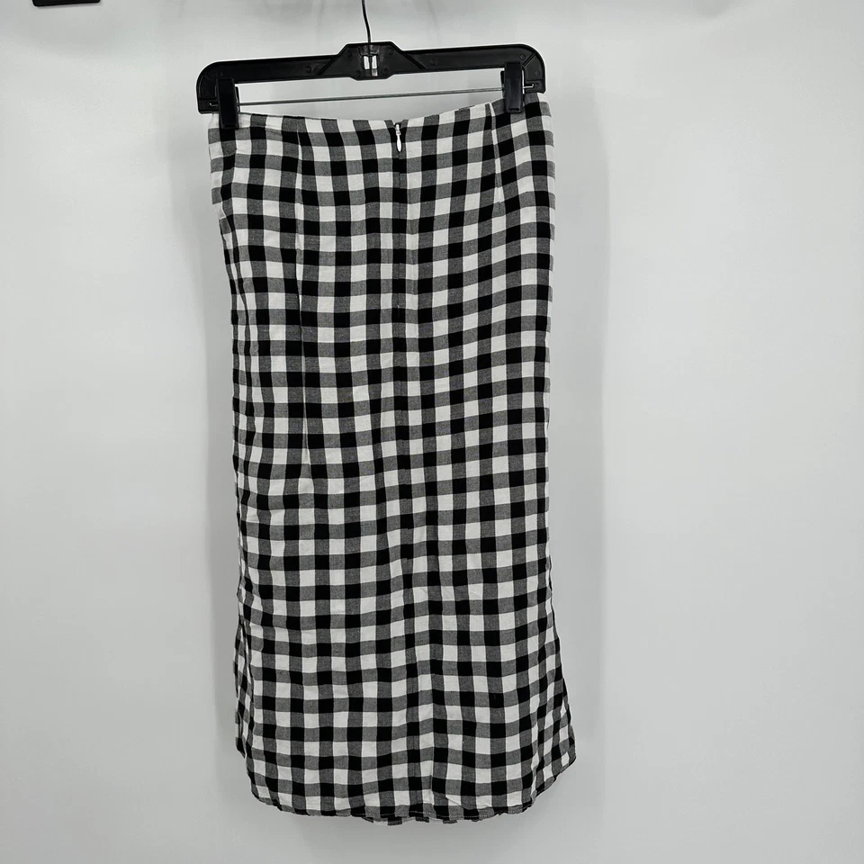 Falda midi envolvente Madewell para mujer talla 6 negra blanca a cuadros guinga mezcla de lino Foto 2 de 4