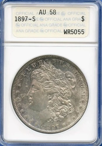 1897-S Morgan Dollar AU-58 Old ANA Soapbox Holder