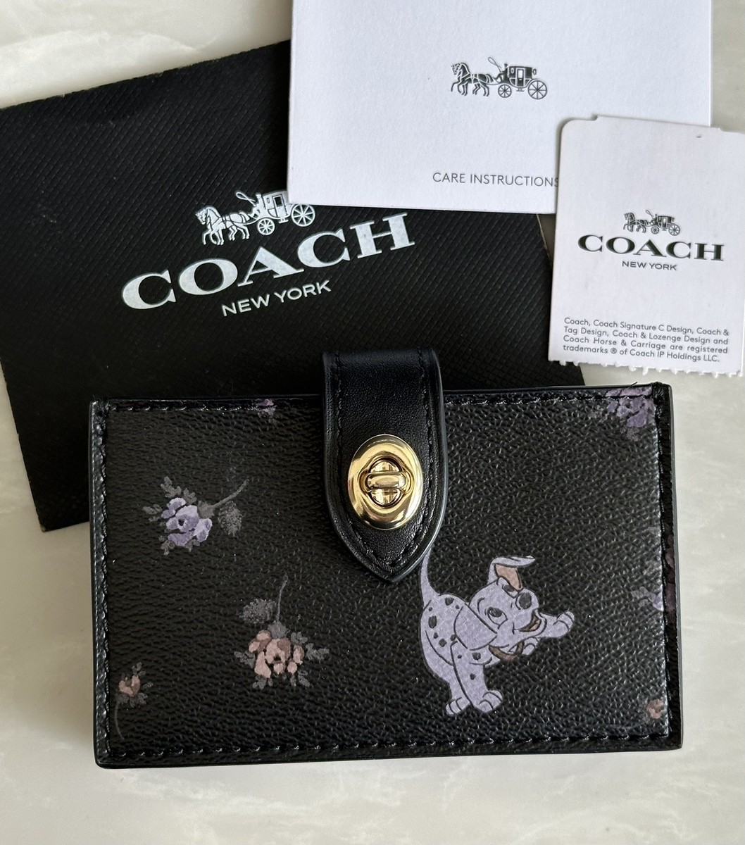DISNEY X COACH BLACK/MULTI ACCORDION SNAP CARD CASE DALMATIAN