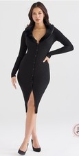 House Of CB Raine Faux Fur Trim Long Sleeve Rib Dress