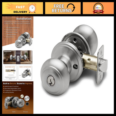 Keyed Entry Door Knob - Copper Finish, Lock & Key, ANSI Grade 3, Easy Install, S