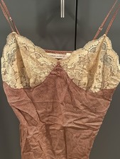 Vintage Victoria's Secret 100 Silk Lace Full Slip Brown Cream Adjustable Straps