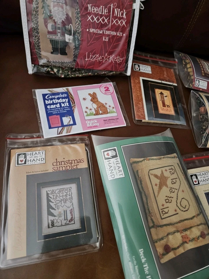 NEW LOT of 7 HEART IN HAND CROSS STITCH Kits 1 Lizzie Kate Needle Nick - Image 2 of 4